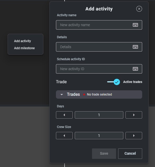 Add and edit an activity in the phase plan