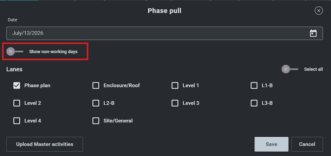 Image A1 Show non-working days toggle