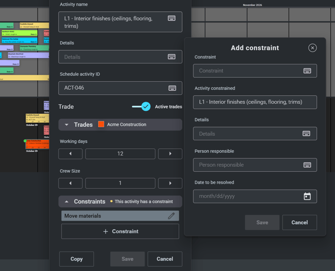 Adding a constraint - phase plan - Nialli Visual Planner