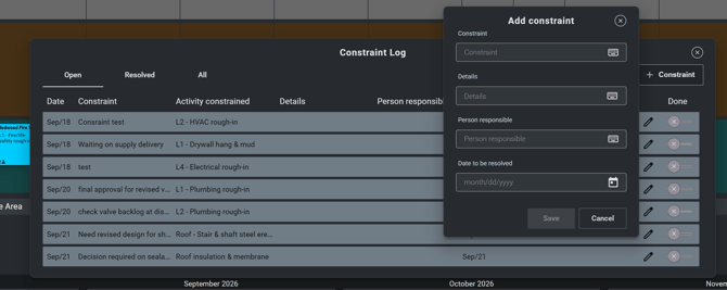 Adding constraints to the constraint log - Nialli Visual Planner