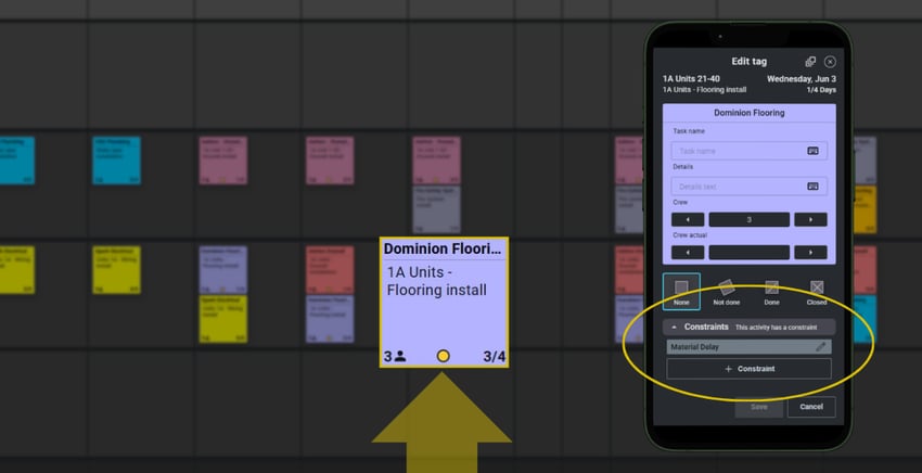 Logging a constraint using Nialli Visual Planner.
