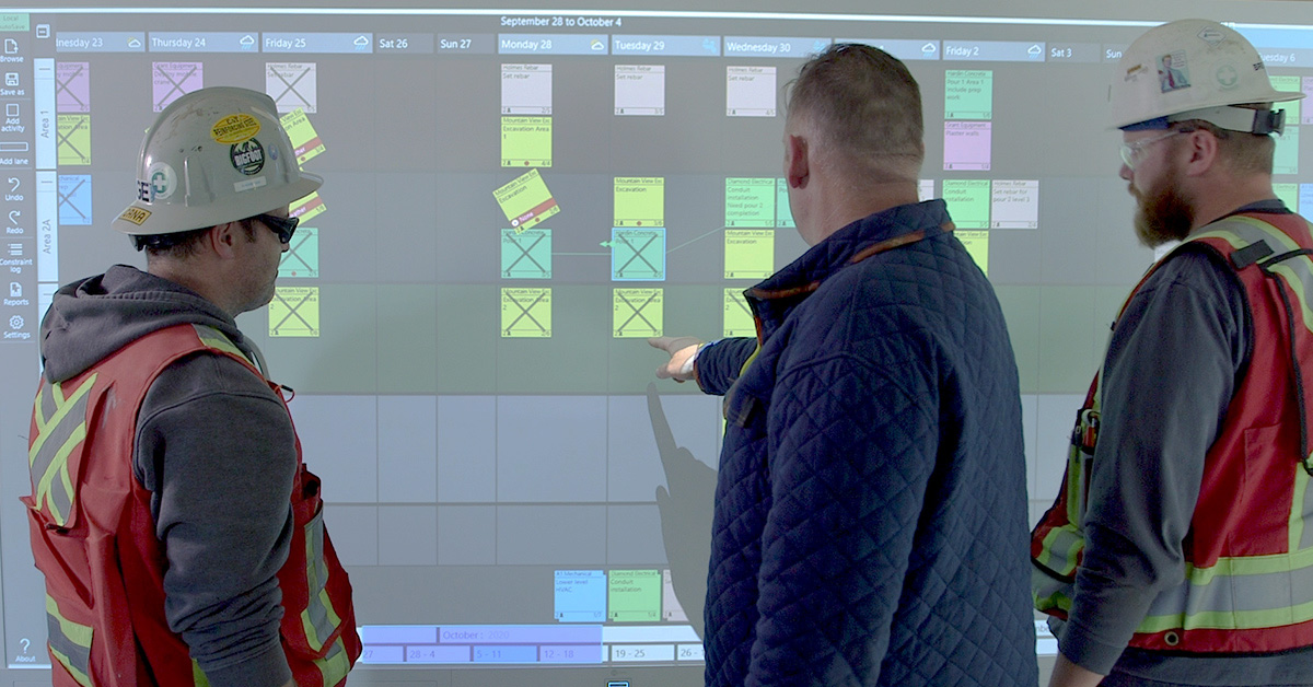 Construction team using Nialli Visual Planner for pull planning on a construction project