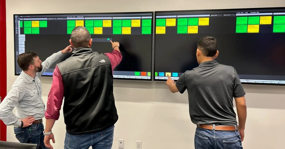 Three Austin Commercial team members host a collaborative planning session with Nialli Visual Planner.