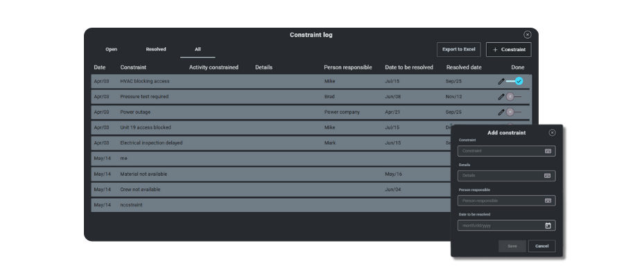 Constraints in Nialli Visual Planner