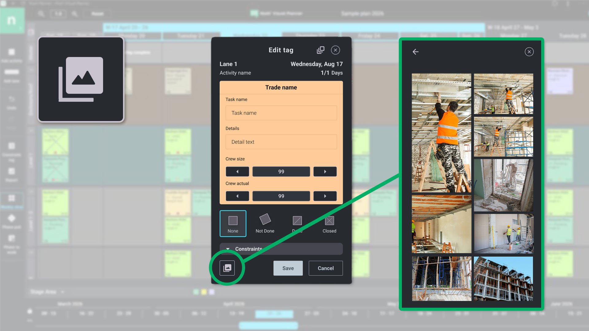 Photo capture - app interface - Nialli Visual Planner.