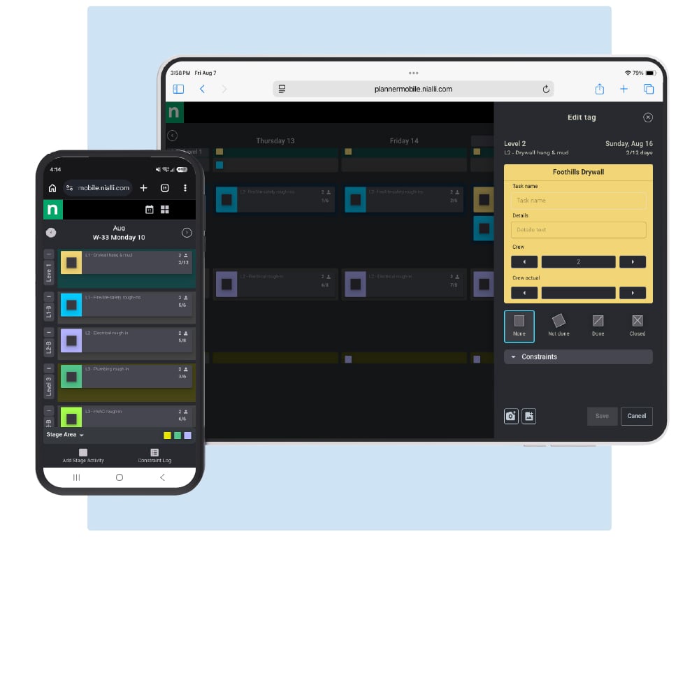 Nialli Visual Planner - mobile and tablet view.